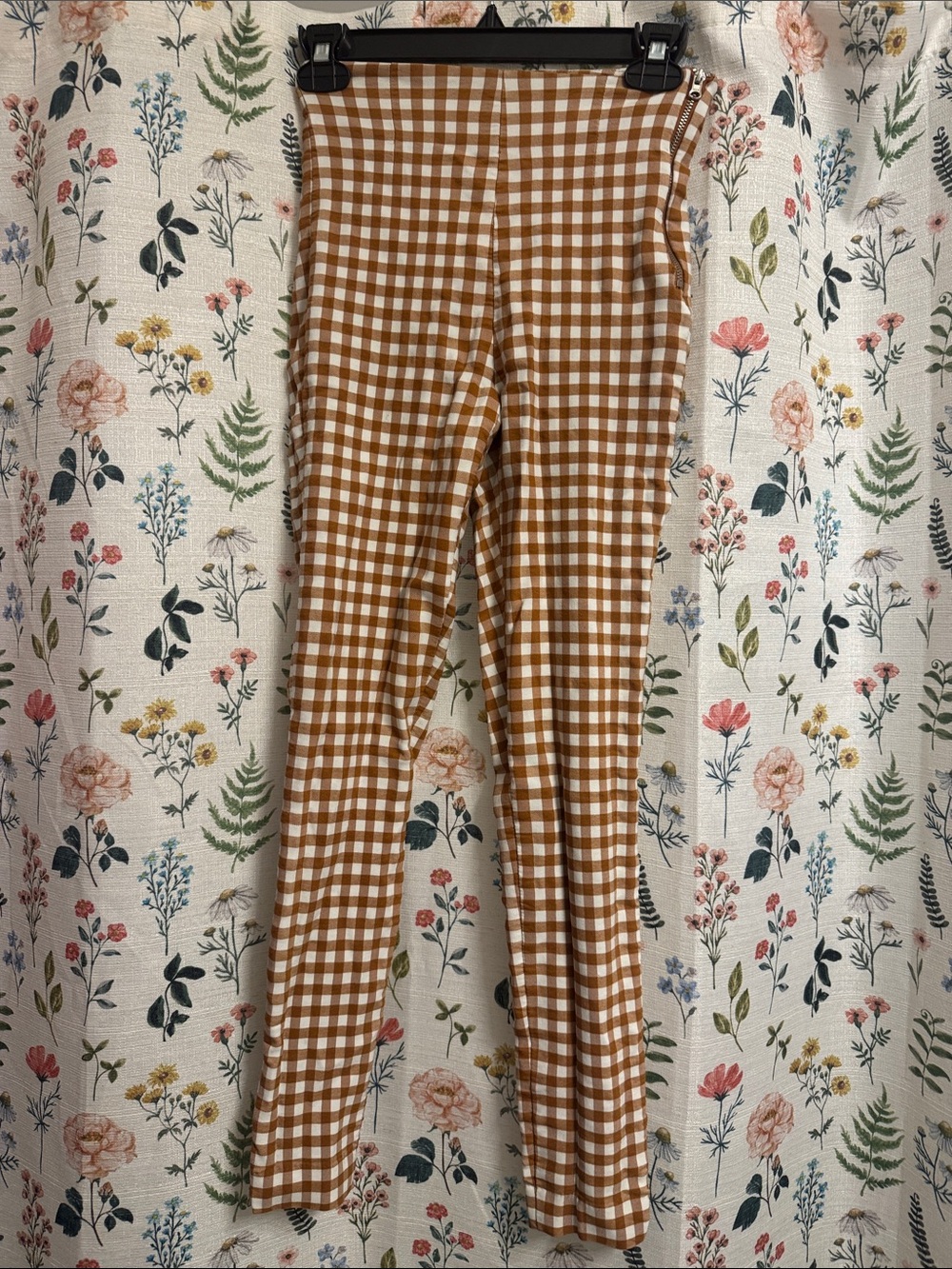 Dynamite Brown and White Gingham High-Rise Pants